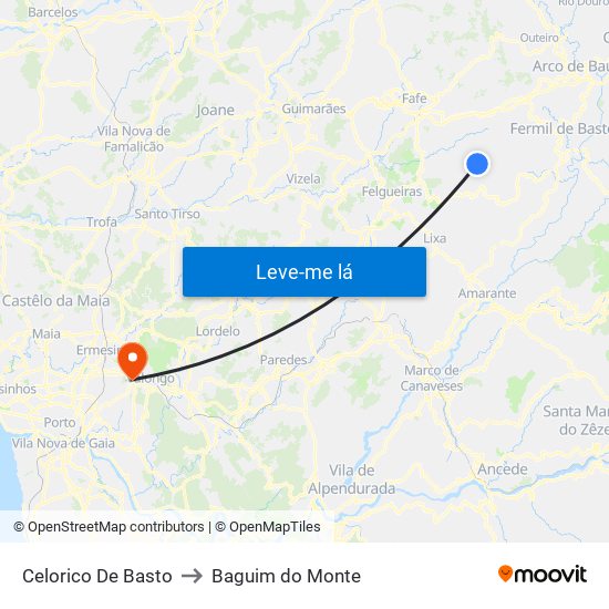 Celorico De Basto to Baguim do Monte map