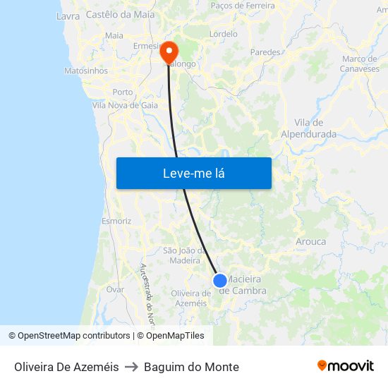 Oliveira De Azeméis to Baguim do Monte map