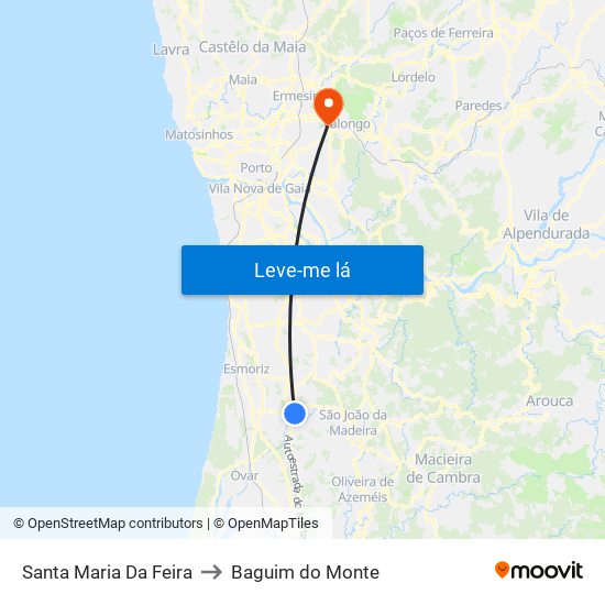 Santa Maria Da Feira to Baguim do Monte map