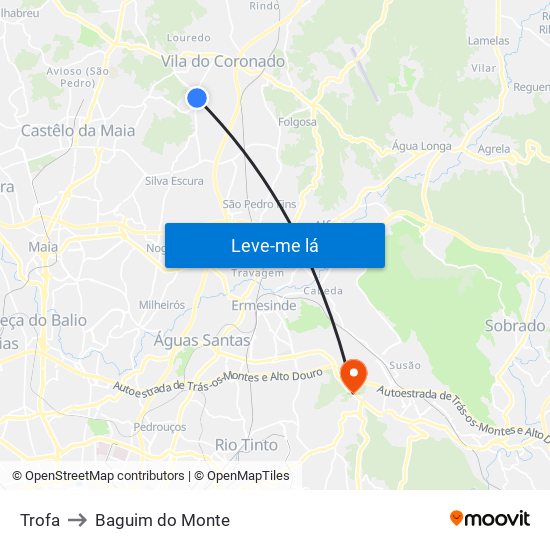 Trofa to Baguim do Monte map