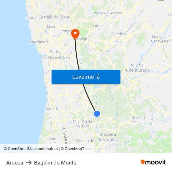 Arouca to Baguim do Monte map