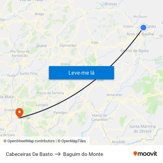 Cabeceiras De Basto to Baguim do Monte map