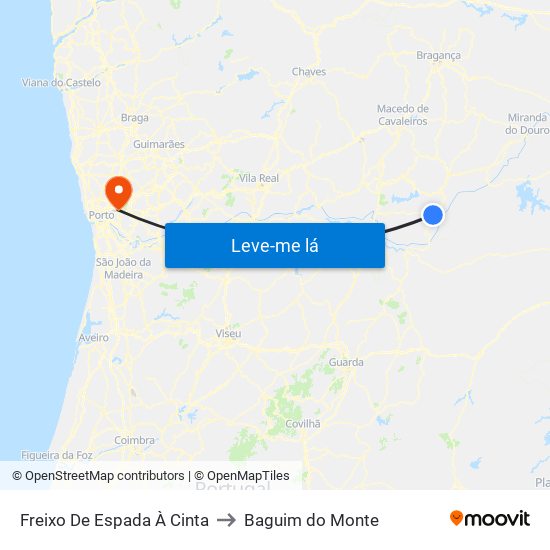 Freixo De Espada À Cinta to Baguim do Monte map