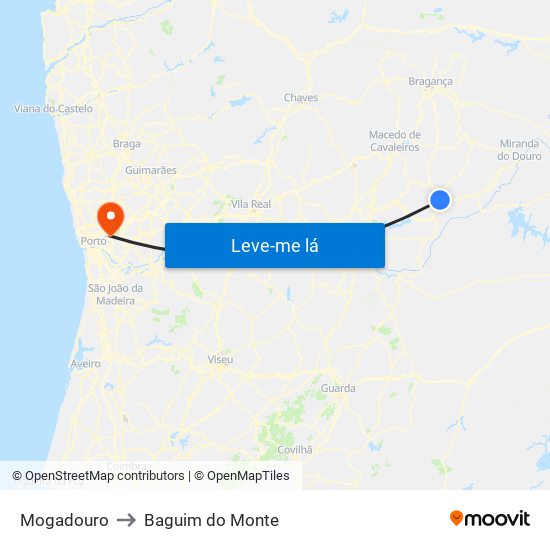 Mogadouro to Baguim do Monte map