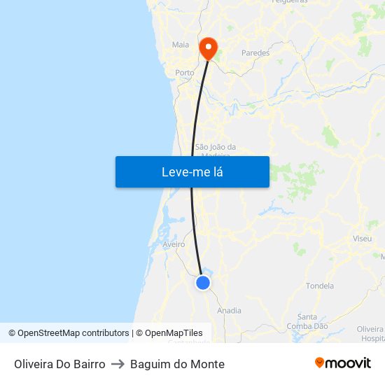 Oliveira Do Bairro to Baguim do Monte map