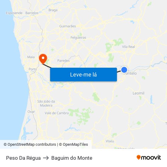 Peso Da Régua to Baguim do Monte map