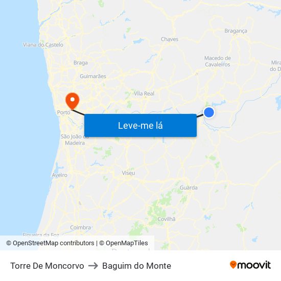 Torre De Moncorvo to Baguim do Monte map