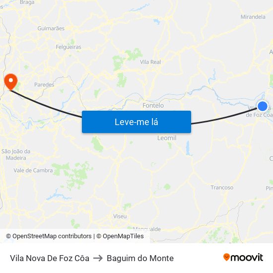 Vila Nova De Foz Côa to Baguim do Monte map