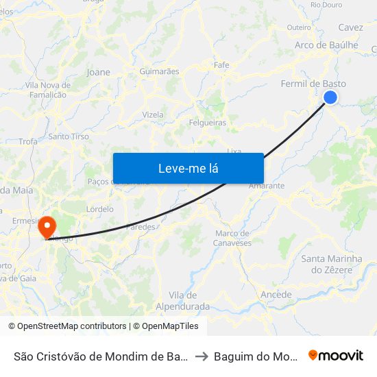 São Cristóvão de Mondim de Basto to Baguim do Monte map