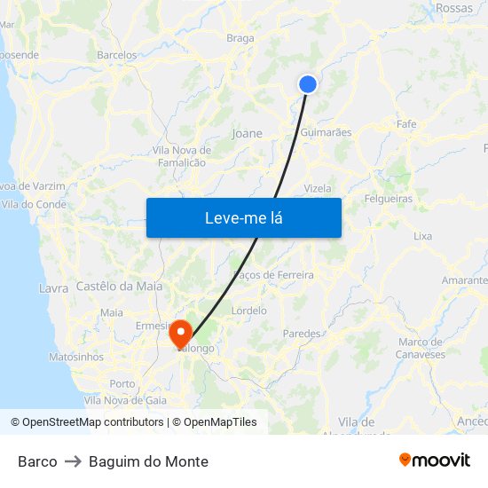 Barco to Baguim do Monte map