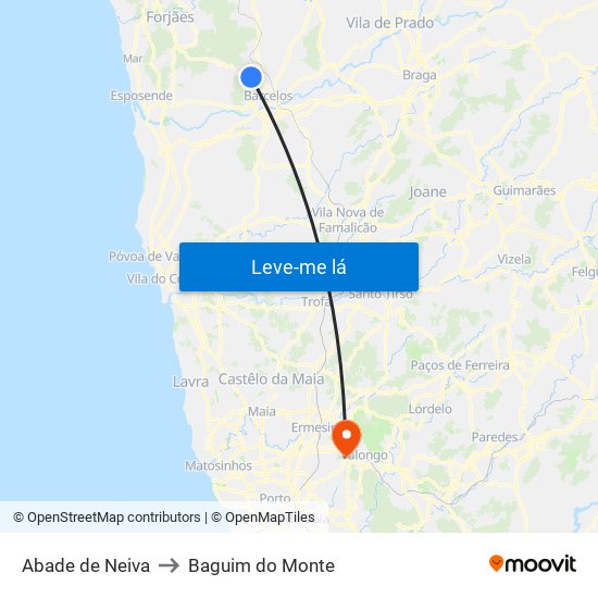 Abade de Neiva to Baguim do Monte map