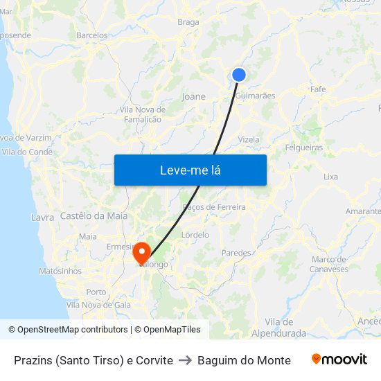 Prazins (Santo Tirso) e Corvite to Baguim do Monte map