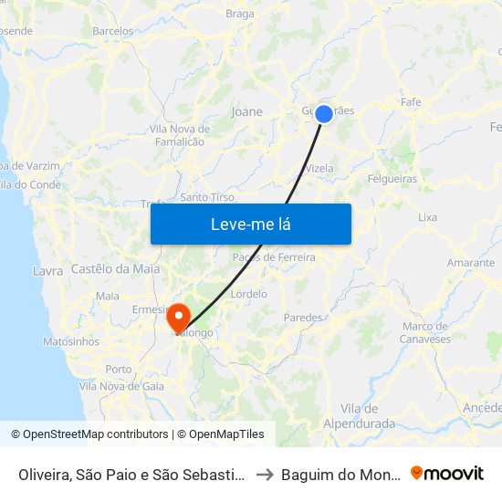 Oliveira, São Paio e São Sebastião to Baguim do Monte map