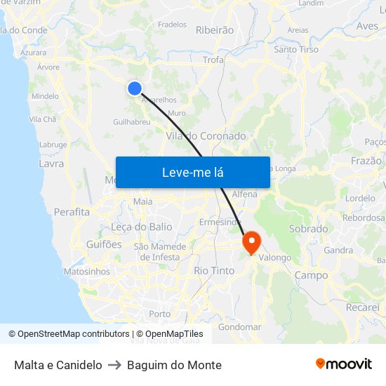Malta e Canidelo to Baguim do Monte map