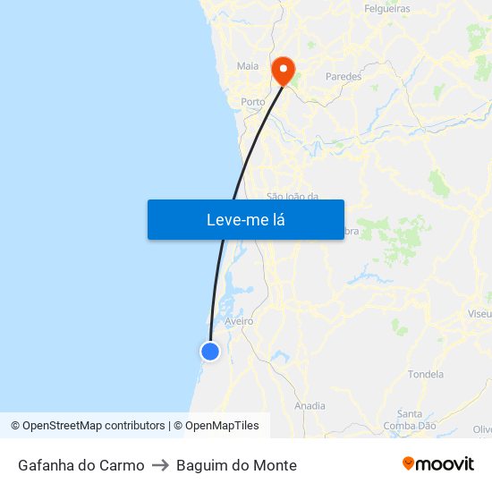 Gafanha do Carmo to Baguim do Monte map