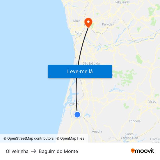 Oliveirinha to Baguim do Monte map