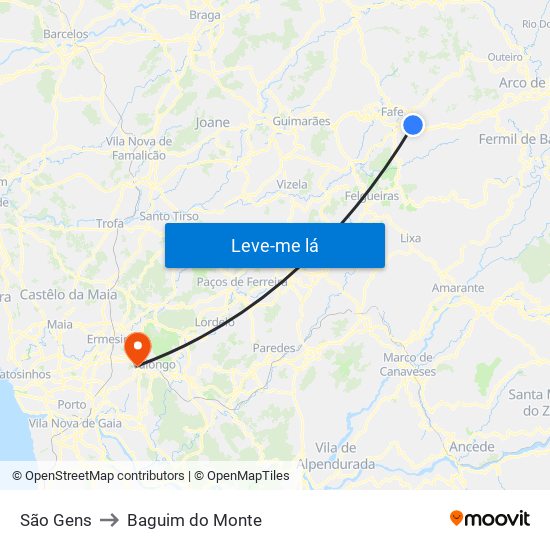 São Gens to Baguim do Monte map