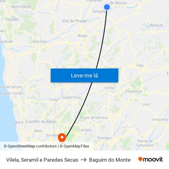 Vilela, Seramil e Paredes Secas to Baguim do Monte map