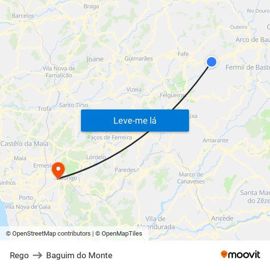Rego to Baguim do Monte map