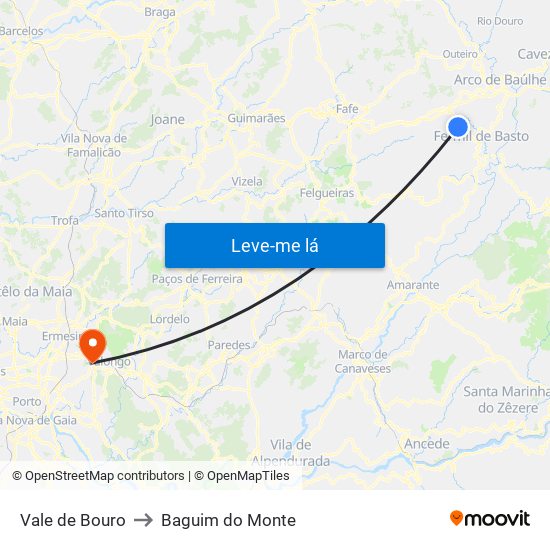 Vale de Bouro to Baguim do Monte map