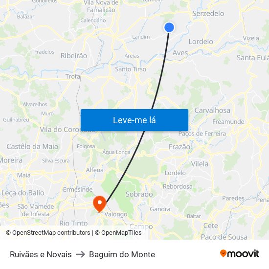 Ruivães e Novais to Baguim do Monte map