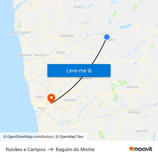 Ruivães e Campos to Baguim do Monte map