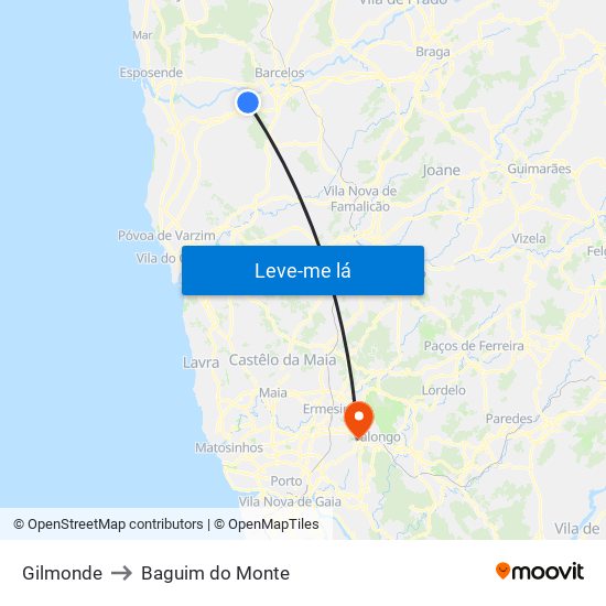 Gilmonde to Baguim do Monte map