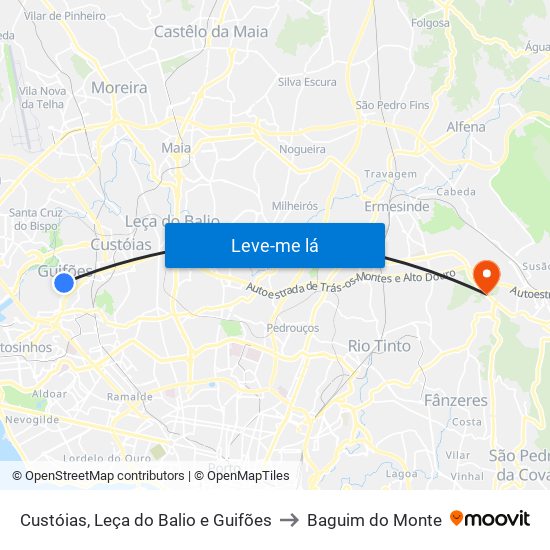 Custóias, Leça do Balio e Guifões to Baguim do Monte map