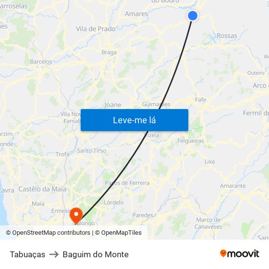 Tabuaças to Baguim do Monte map