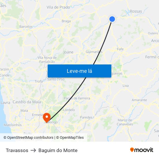 Travassos to Baguim do Monte map