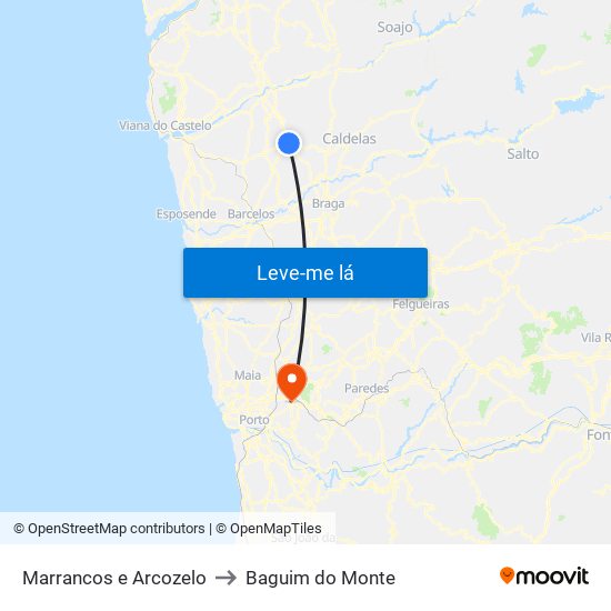 Marrancos e Arcozelo to Baguim do Monte map