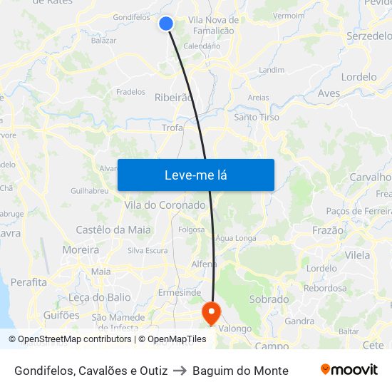 Gondifelos, Cavalões e Outiz to Baguim do Monte map