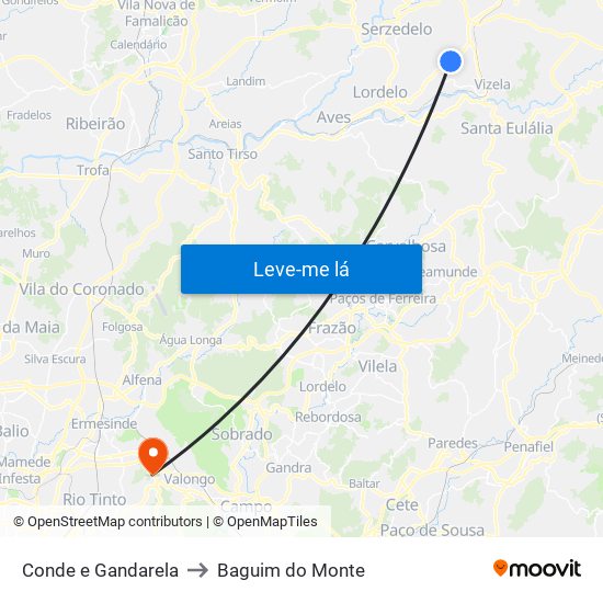 Conde e Gandarela to Baguim do Monte map