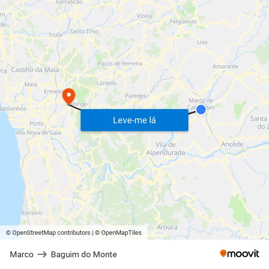 Marco to Baguim do Monte map