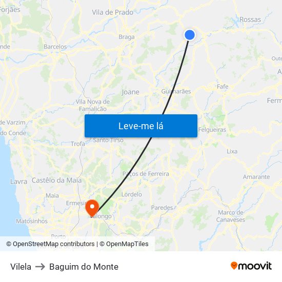 Vilela to Baguim do Monte map