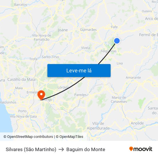 Silvares (São Martinho) to Baguim do Monte map