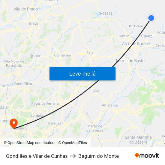 Gondiães e Vilar de Cunhas to Baguim do Monte map