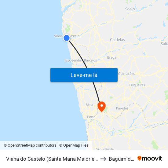 Viana do Castelo (Santa Maria Maior e Monserrate) e Meadela to Baguim do Monte map