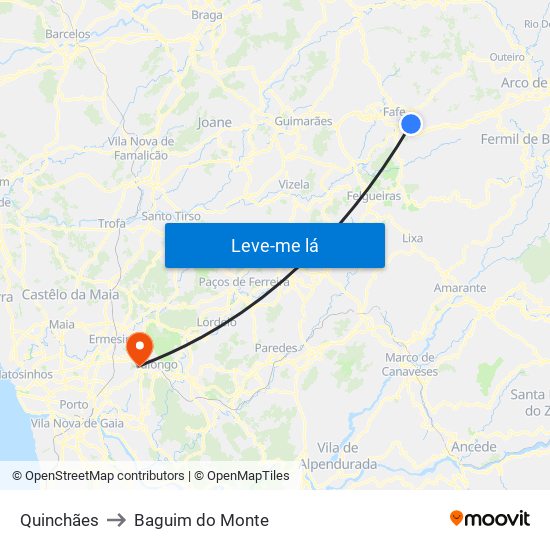 Quinchães to Baguim do Monte map