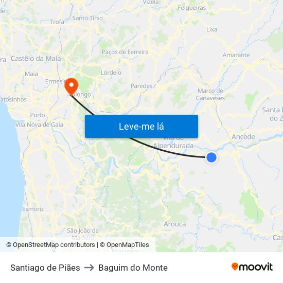 Santiago de Piães to Baguim do Monte map
