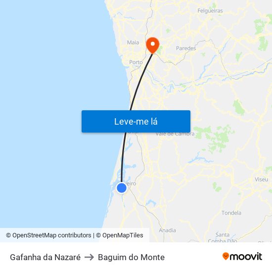 Gafanha da Nazaré to Baguim do Monte map