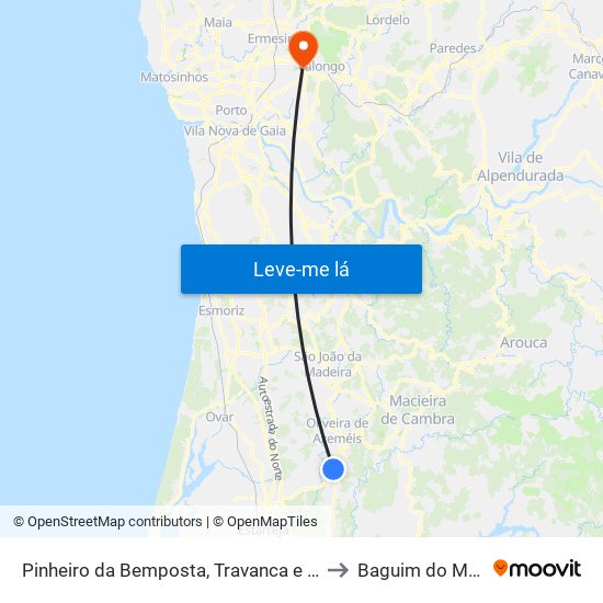 Pinheiro da Bemposta, Travanca e Palmaz to Baguim do Monte map