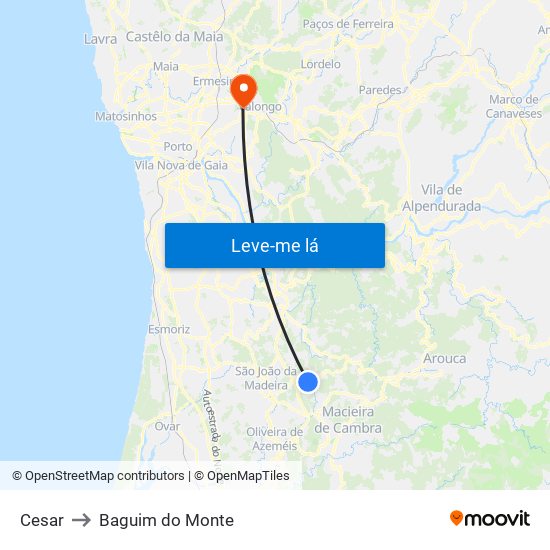 Cesar to Baguim do Monte map