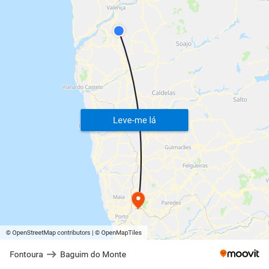 Fontoura to Baguim do Monte map