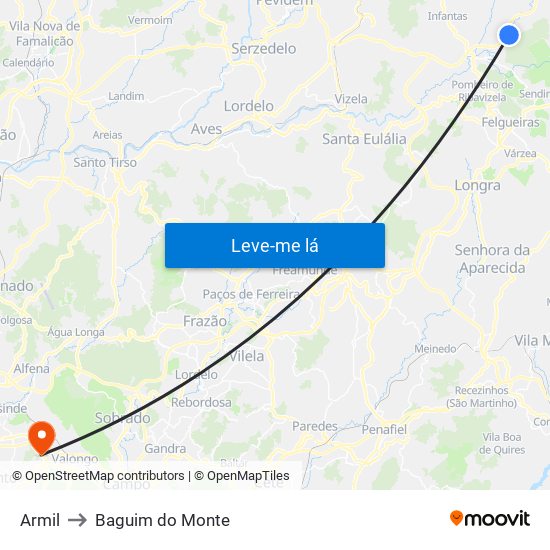 Armil to Baguim do Monte map