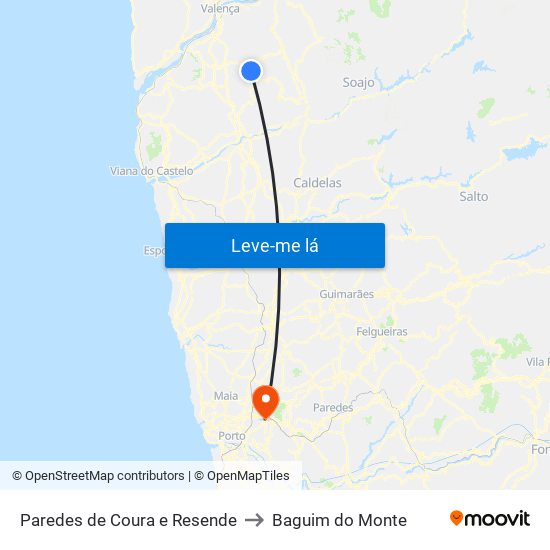 Paredes de Coura e Resende to Baguim do Monte map