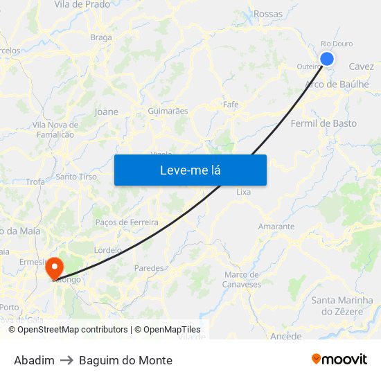 Abadim to Baguim do Monte map