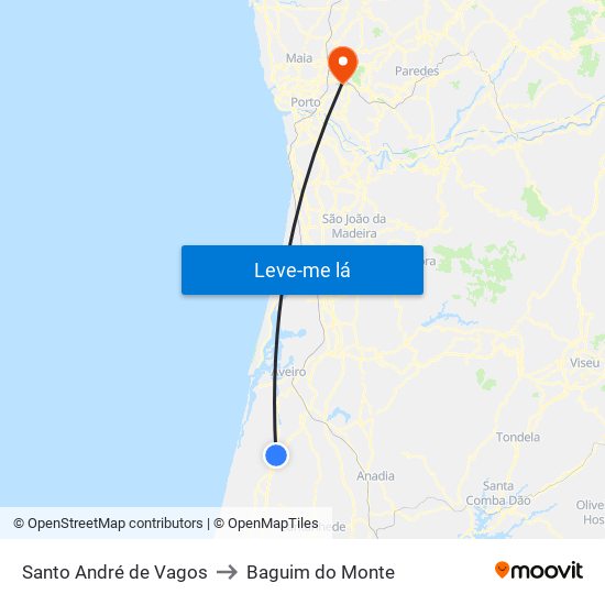 Santo André de Vagos to Baguim do Monte map