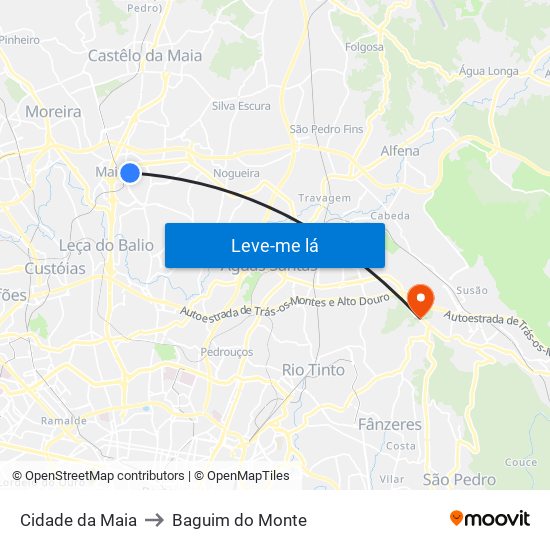 Cidade da Maia to Baguim do Monte map