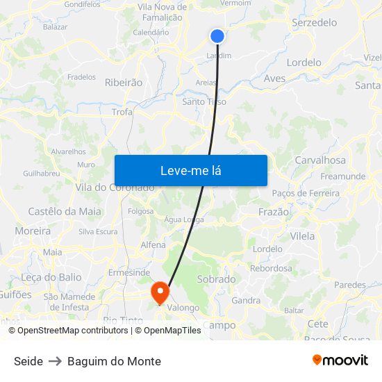Seide to Baguim do Monte map